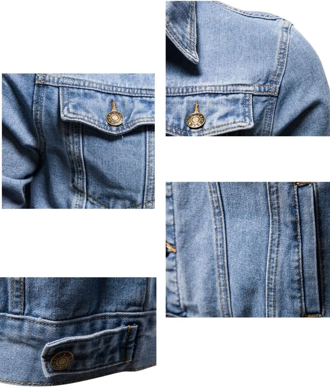 Kinkia Men's Classic Slim Denim Jacket Washed Casual Long Sleeve Button Lapel Trucker Jean Coat