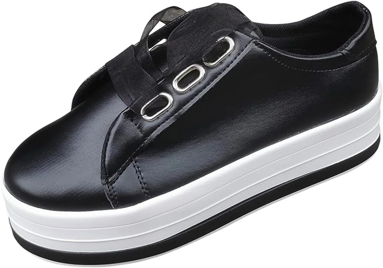 Lausiuoe Sneakers For Women Walking Shoes Wide Width Slip On Loafers Fashion Leather Sneakers Casual Soft Flat Shoes
