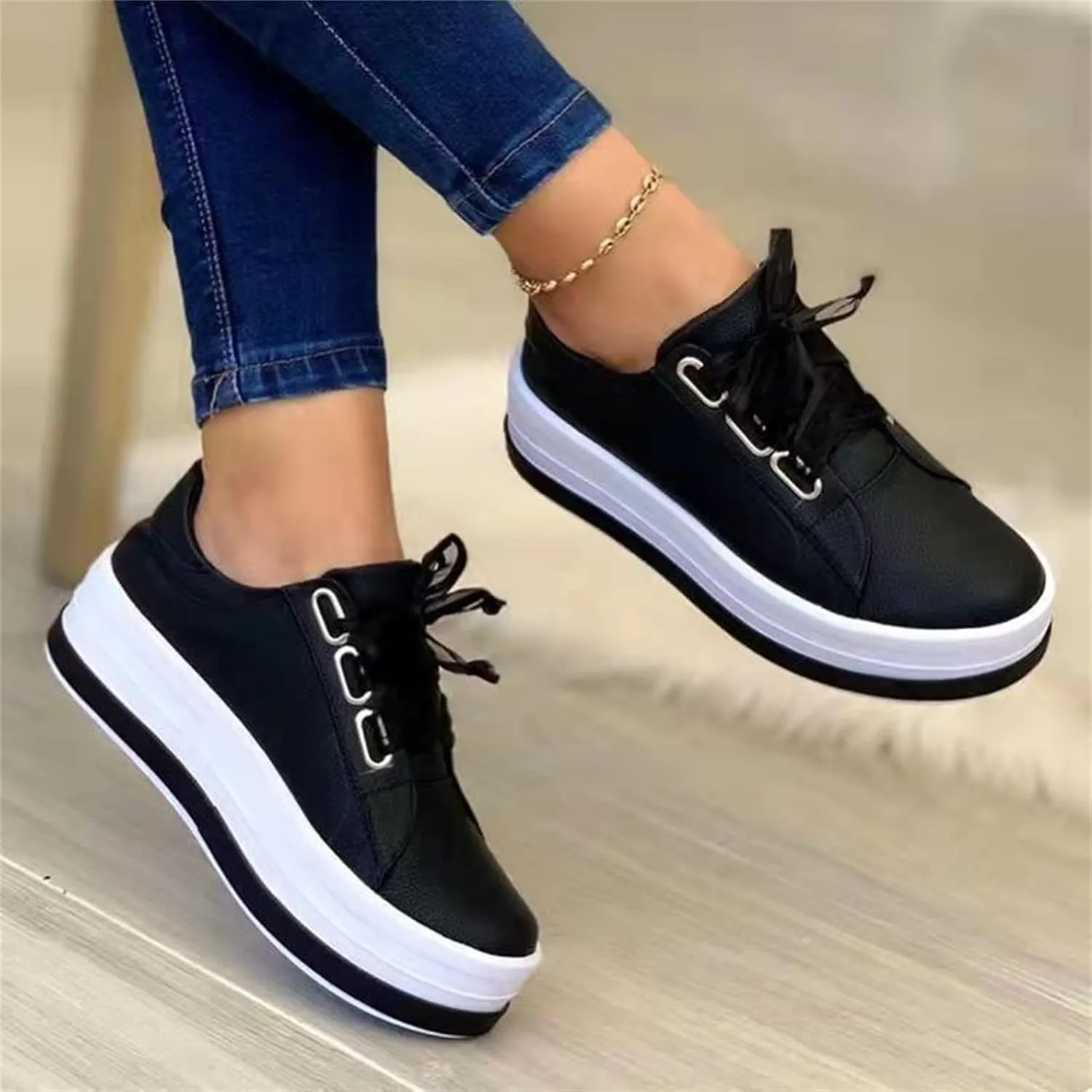 Lausiuoe Sneakers For Women Walking Shoes Wide Width Slip On Loafers Fashion Leather Sneakers Casual Soft Flat Shoes