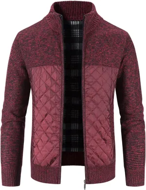 LCMTWX Coats for Men Cottonpadded Jacket Stand Collar Knitted Splice Sweater Coat Casual Men's Thicken Warm Winter Coat