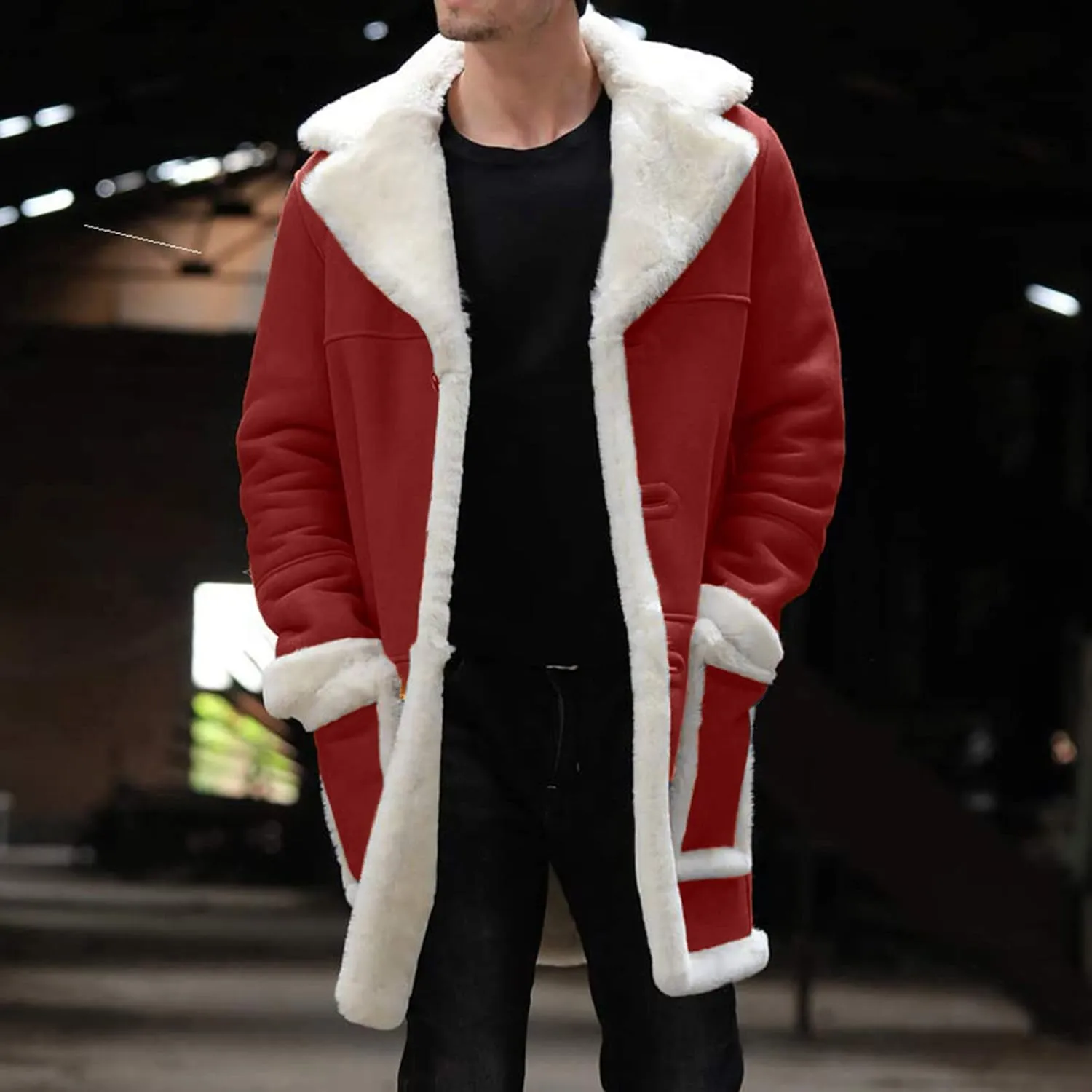 LCMTWX Mens Jackets Cardigan Coat Solid Color Buttons Coat Jacket Wool Long Sleeve Warm Coat Turn-down Collar Coat Men's