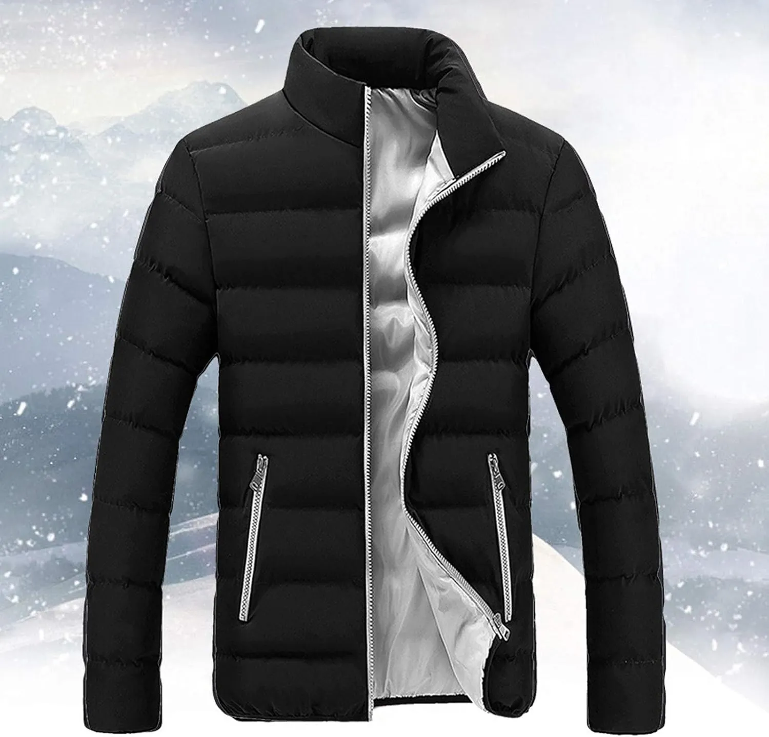LCMTWX Men's Thick Thermal Winter Jacket Stand Collar Knitted Splice Sweater Coat Casual Cardigan Stylish Mens Puffer
