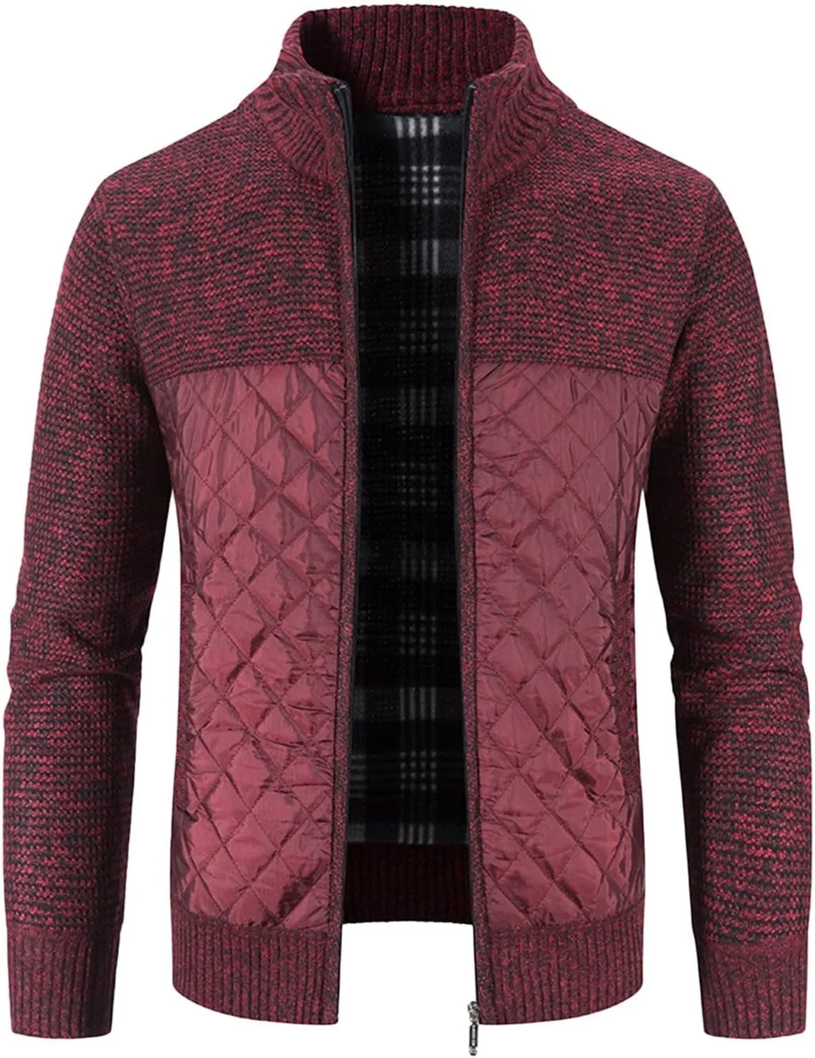 LCMTWX Men's Thick Thermal Winter Jacket Stand Collar Knitted Splice Sweater Coat Casual Cardigan Stylish Mens Puffer