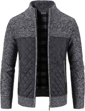 LCMTWX Men's Thick Thermal Winter Jacket Stand Collar Knitted Splice Sweater Coat Casual Cardigan Stylish Outwear Mens