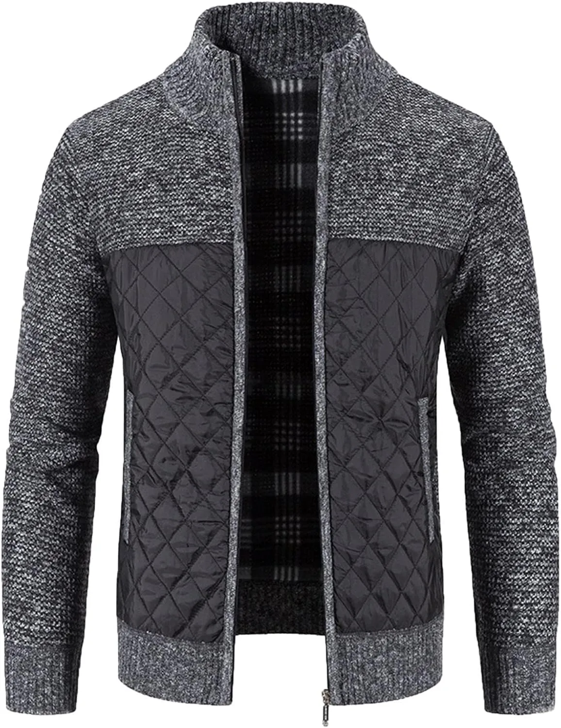 LCMTWX Men's Thick Thermal Winter Jacket Stand Collar Knitted Splice Sweater Coat Casual Cardigan Stylish Outwear Mens