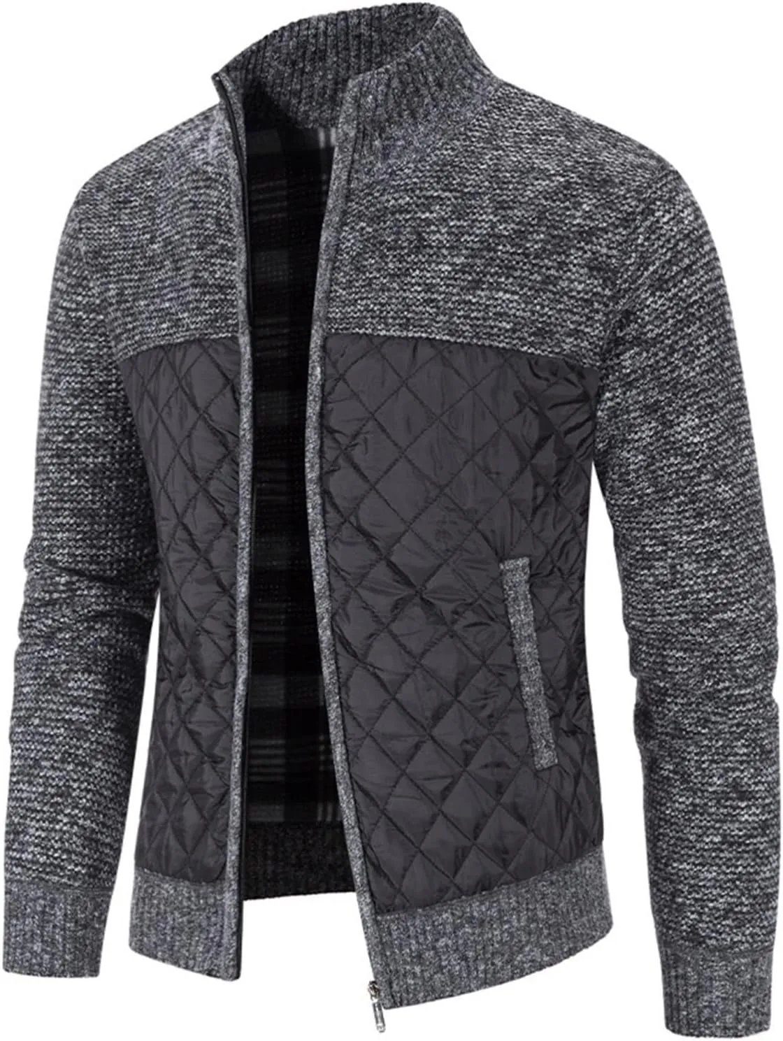 LCMTWX Men's Thick Thermal Winter Jacket Stand Collar Knitted Splice Sweater Coat Casual Cardigan Stylish Outwear Mens