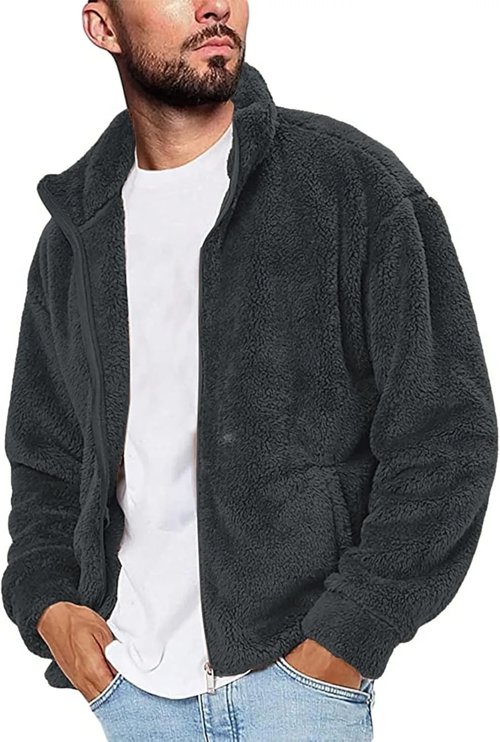 LCMTWX Men's Thick Thermal Winter Jacket Stand Collar Knitted Splice Sweater Coat Casual Cardigan Stylish Outwear Mens