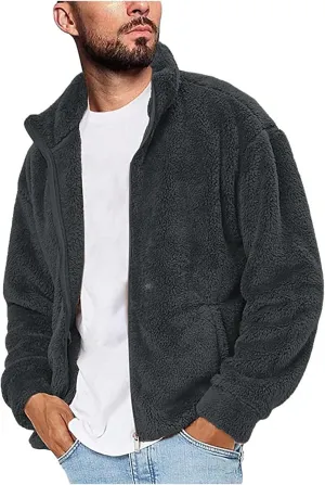 LCMTWX Men's Thick Thermal Winter Jacket Stand Collar Knitted Splice Sweater Coat Casual Cardigan Stylish Outwear Mens