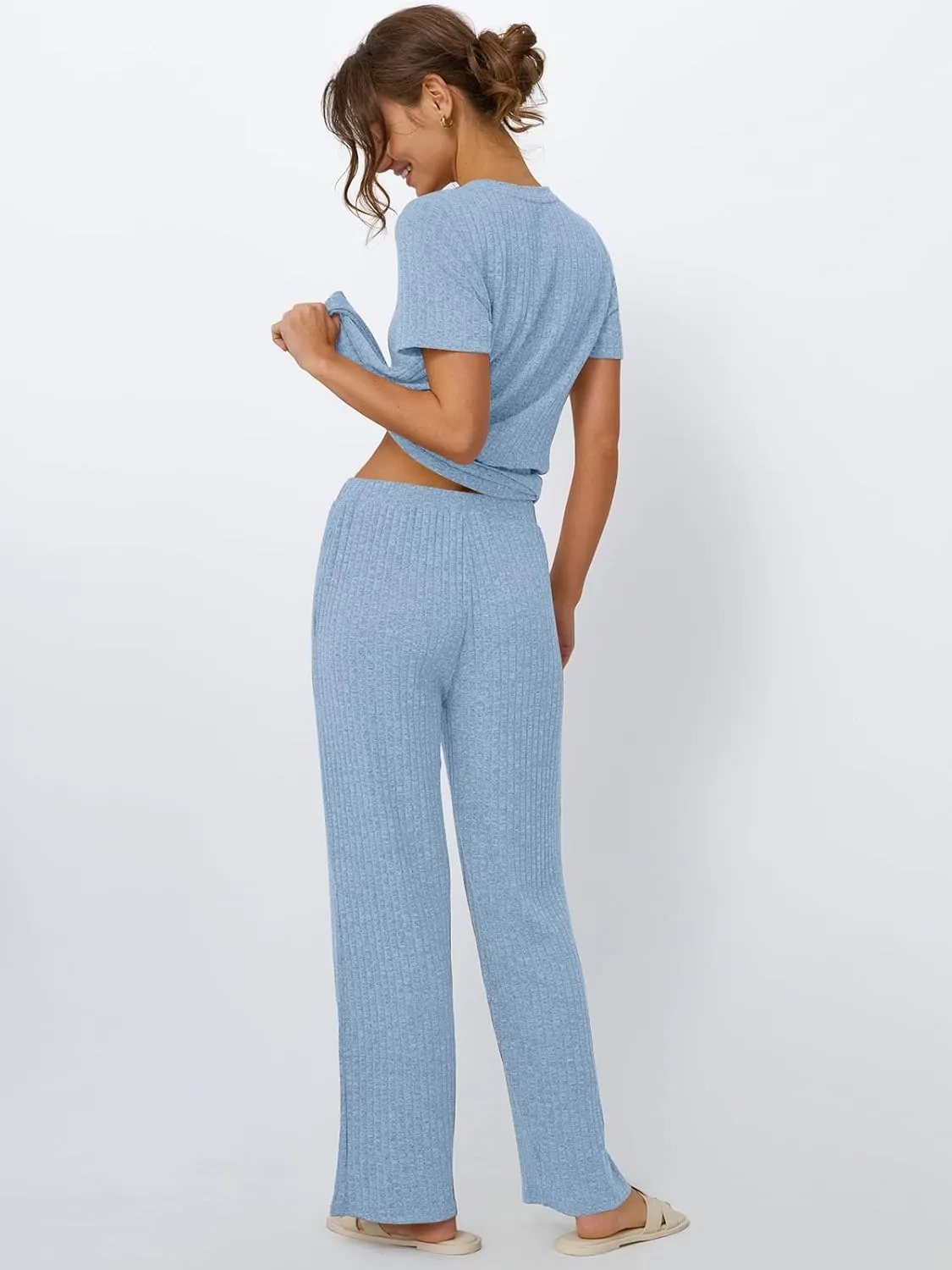 LILLUSORY 2 Piece Lounge Sets for Women Matching Summer Outfits Casual Ribbed Knit Pajamas Wide Leg Pants Trendy Clothes 2025