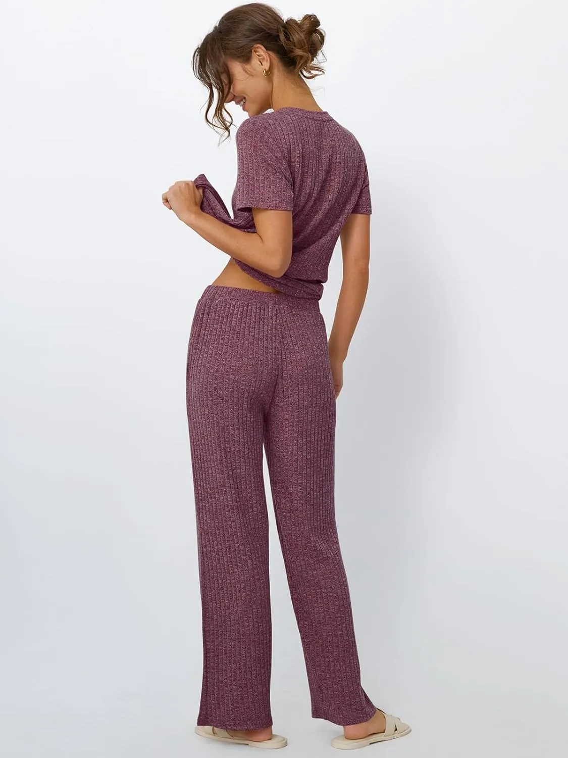 LILLUSORY 2 Piece Lounge Sets for Women Matching Summer Outfits Casual Ribbed Knit Pajamas Wide Leg Pants Trendy Clothes 2025