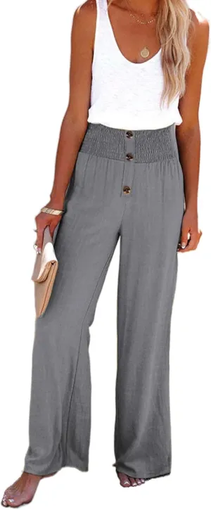 Linen Palazzo Pant for Women Casual Loose High Waist Wide Leg Lounge Pants Trousers with Pockets 2024 Summer