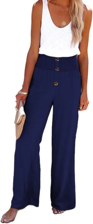 Linen Palazzo Pant for Women Casual Loose High Waist Wide Leg Lounge Pants Trousers with Pockets 2024 Summer