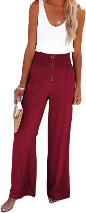 Linen Palazzo Pant for Women Casual Loose High Waist Wide Leg Lounge Pants Trousers with Pockets 2024 Summer