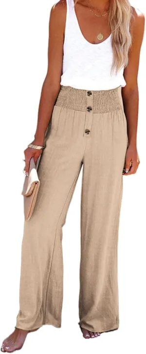 Linen Palazzo Pant for Women Casual Loose High Waist Wide Leg Lounge Pants Trousers with Pockets 2024 Summer