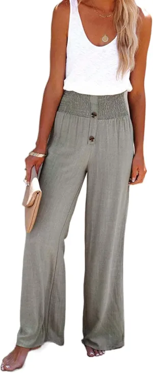 Linen Palazzo Pant for Women Casual Loose High Waist Wide Leg Lounge Pants Trousers with Pockets 2024 Summer