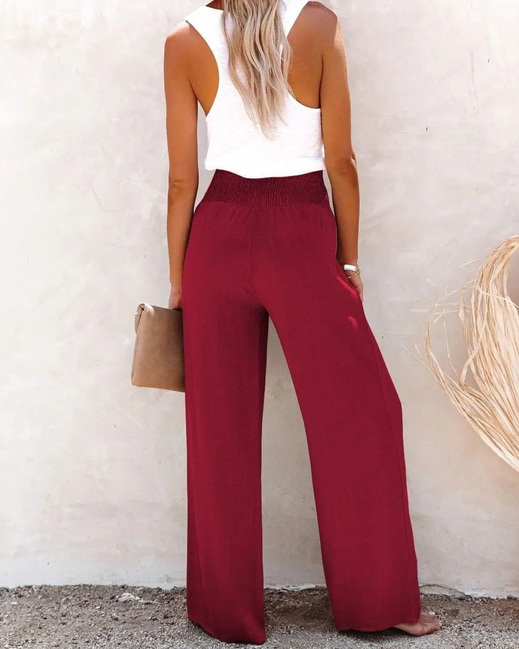 Linen Palazzo Pant for Women Casual Loose High Waist Wide Leg Lounge Pants Trousers with Pockets 2024 Summer
