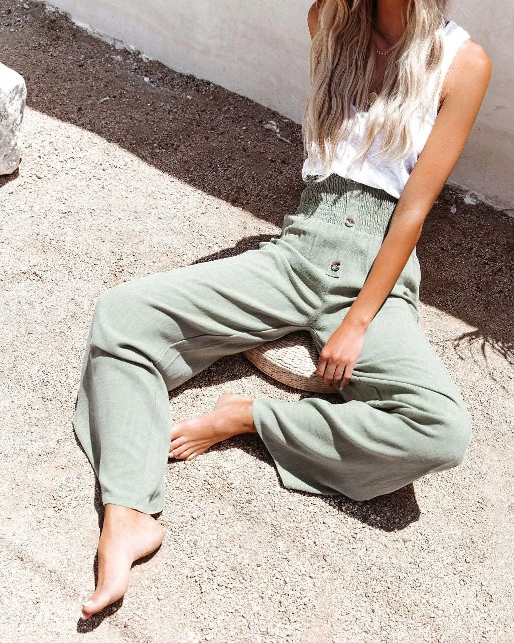 Linen Palazzo Pant for Women Casual Loose High Waist Wide Leg Lounge Pants Trousers with Pockets 2024 Summer