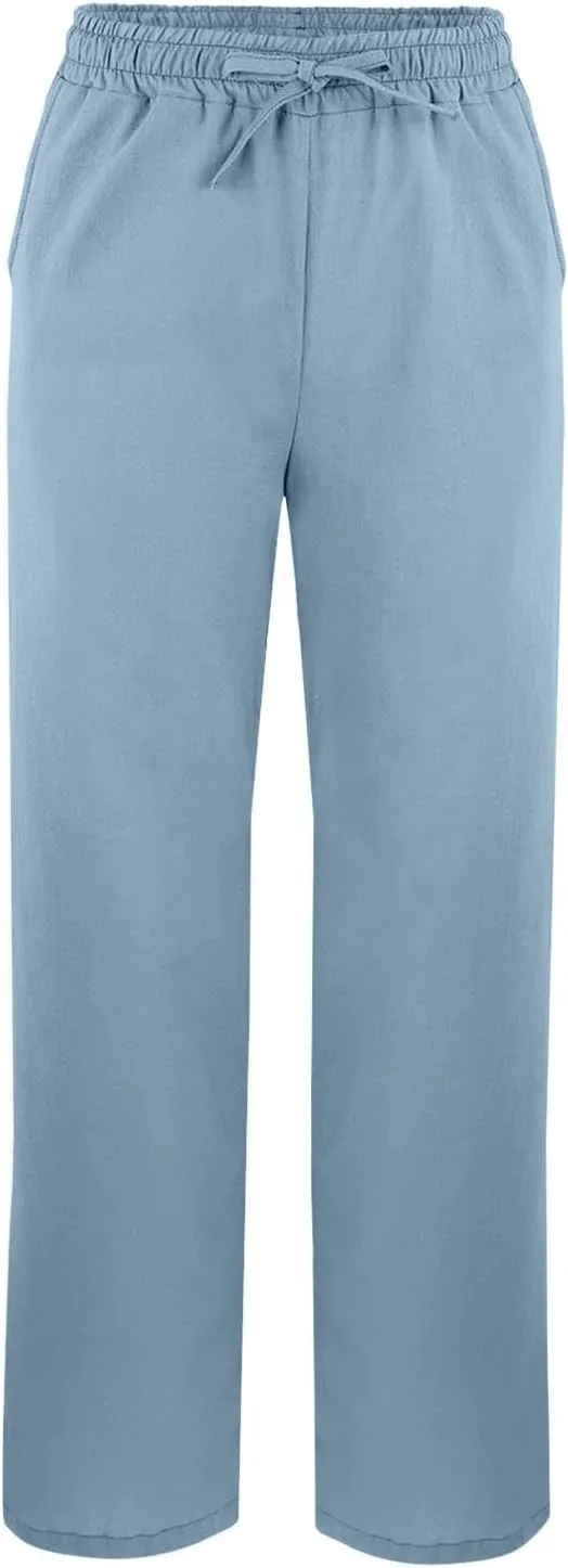 Linen Pants for Women 2025 Summer High Waist Elastic Straight Leg Lounge Pant Casual Loose Lightweight Beach Trousers