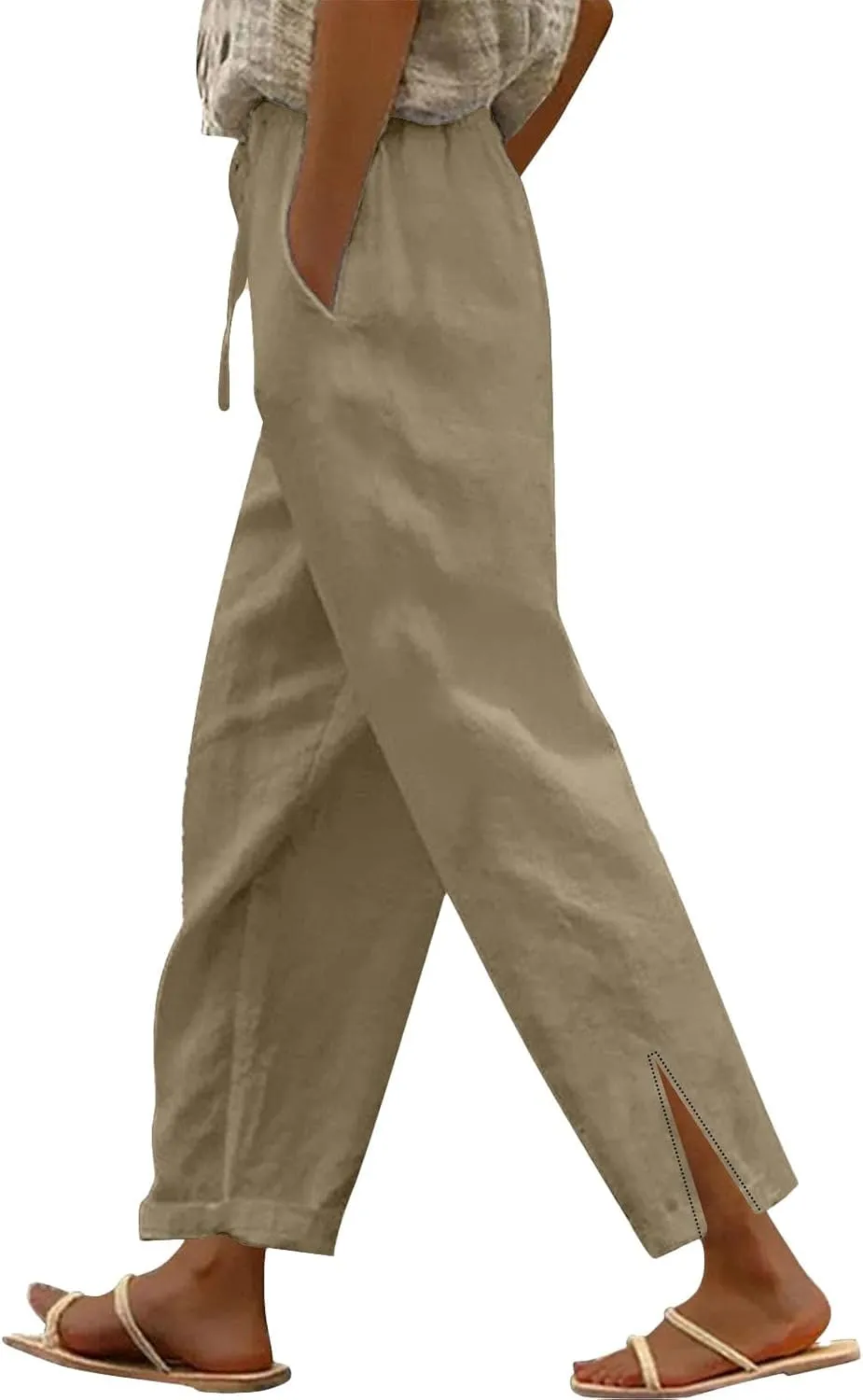 Linen Pants for Women 2025 Summer High Waist Elastic Straight Leg Lounge Pant Casual Loose Lightweight Beach Trousers