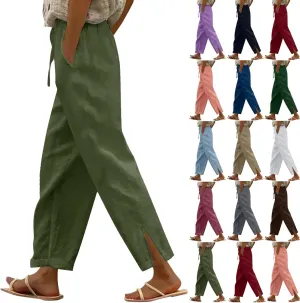 Linen Pants for Women 2025 Summer High Waist Elastic Straight Leg Lounge Pant Casual Loose Lightweight Beach Trousers
