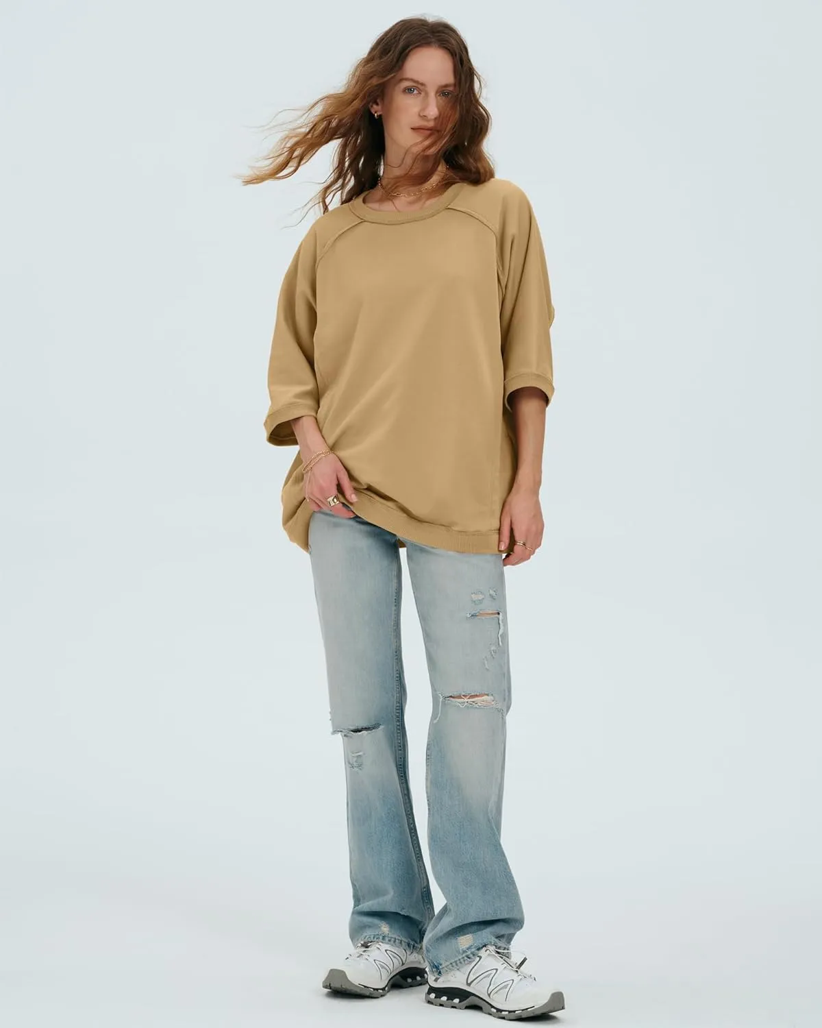 Locachy Women's Casual Crew Neck Sweatshirt Oversized 3/4 Sleeve Pullover Tops 2025 Fashion
