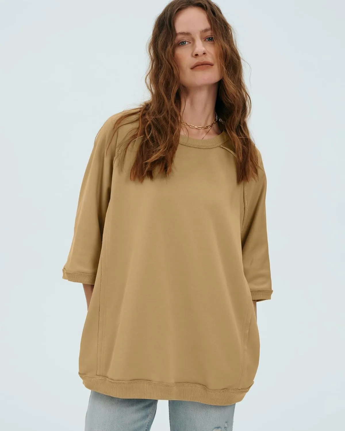 Locachy Women's Casual Crew Neck Sweatshirt Oversized 3/4 Sleeve Pullover Tops 2025 Fashion