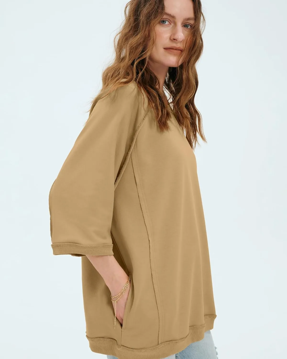 Locachy Women's Casual Crew Neck Sweatshirt Oversized 3/4 Sleeve Pullover Tops 2025 Fashion