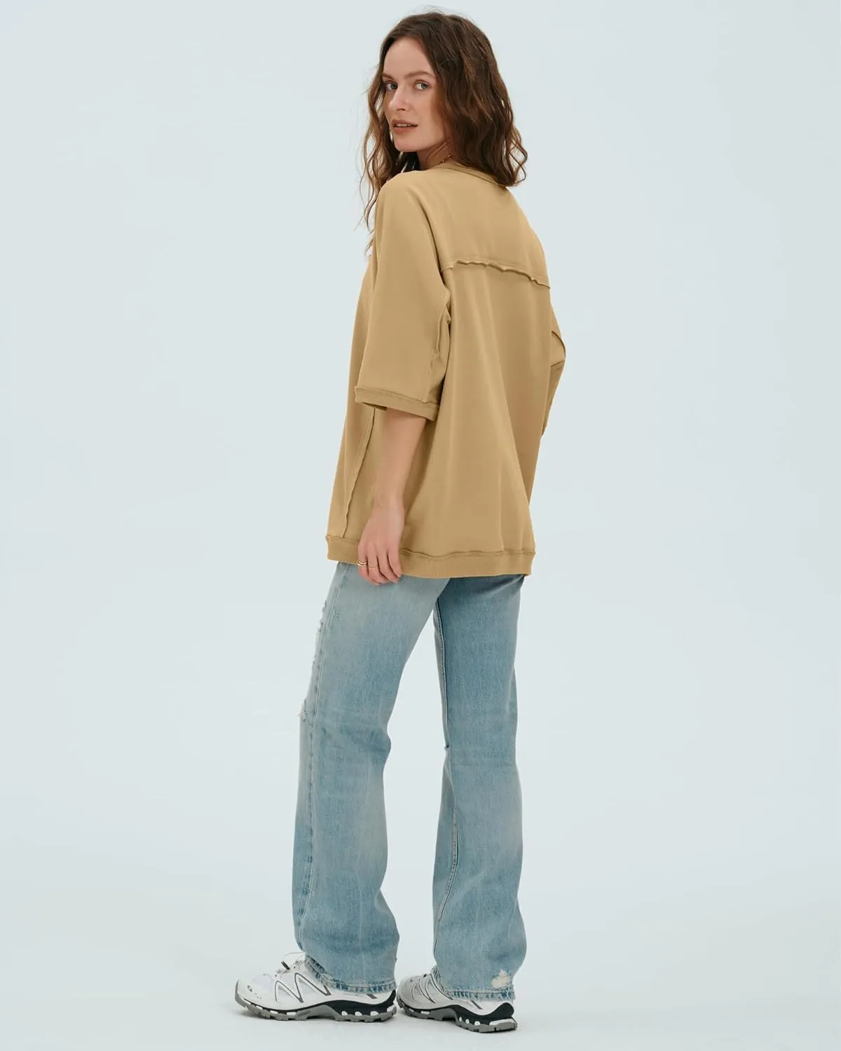 Locachy Women's Casual Crew Neck Sweatshirt Oversized 3/4 Sleeve Pullover Tops 2025 Fashion