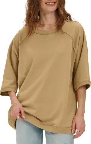 Locachy Women's Casual Crew Neck Sweatshirt Oversized 3/4 Sleeve Pullover Tops 2025 Fashion