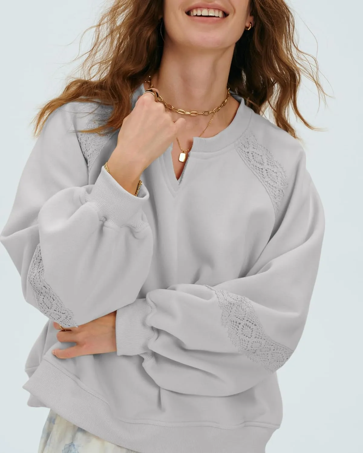 Locachy Womens Oversized Sweatshirt Casual V Neck Long Sleeve Cropped Pullover Tops Trendy Loose Blouses