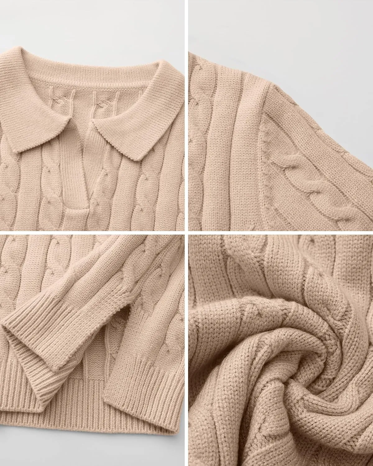Locachy Womens Short Sleeve Cable Knit Crop Sweater Tops Casual Polo V Neck Pullover Sweater Shirt 2024