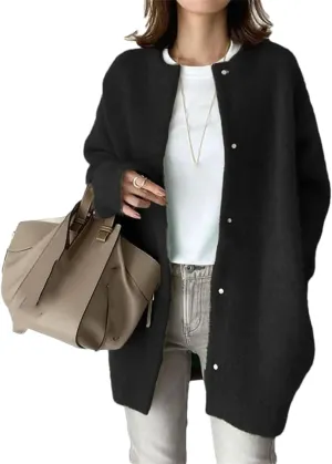Loose Women Cardigan Autumn Winter Fashion Vintage Long Sleeve O Neck Sweater Casual Solid Knitted Cardigan