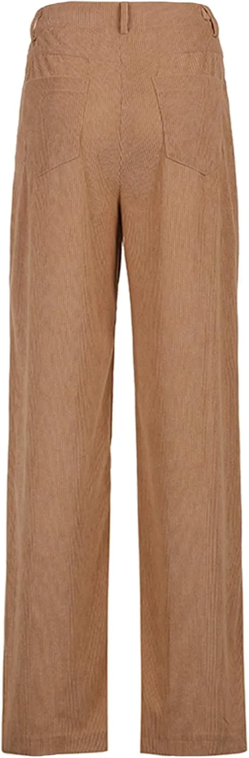 Madjtlqy Women's Casual Pants for Work Mid Waisted Solid Color Y2K Straight Leg Cargo Pants Baggy Trendy Wide Leg Trousers