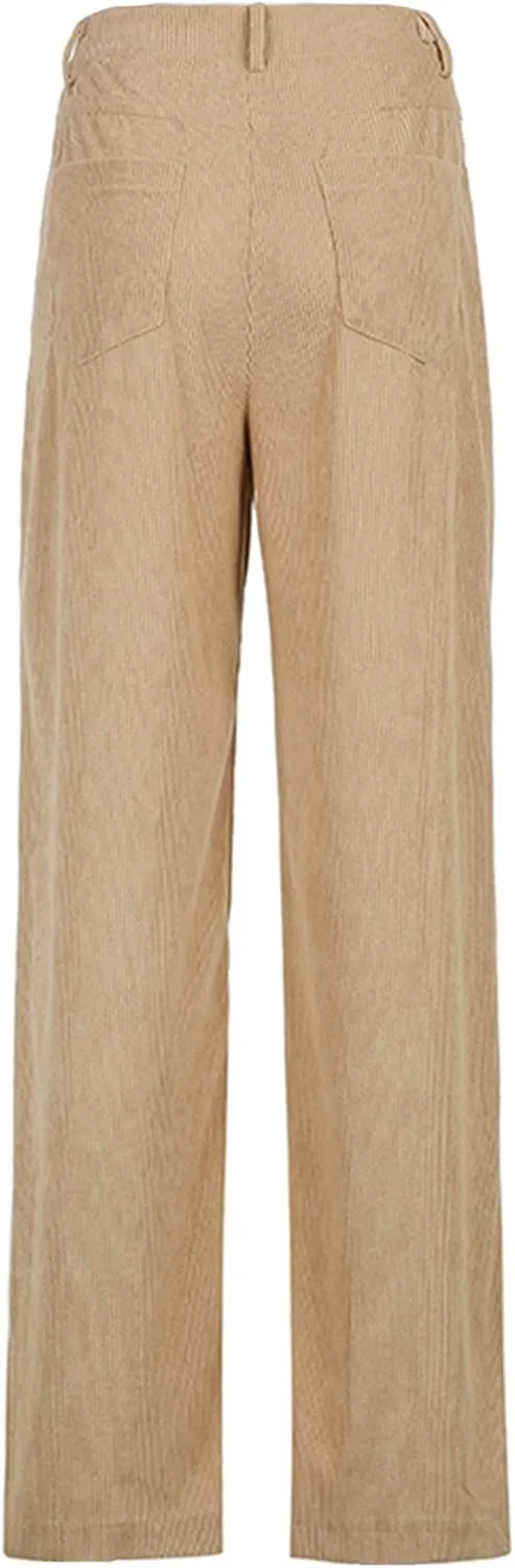 Madjtlqy Women's Casual Pants for Work Mid Waisted Solid Color Y2K Straight Leg Cargo Pants Baggy Trendy Wide Leg Trousers