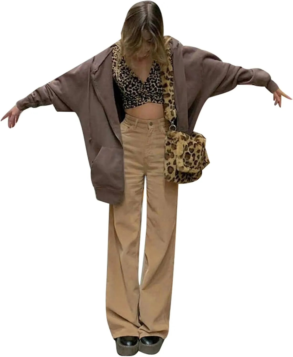 Madjtlqy Women's Casual Pants for Work Mid Waisted Solid Color Y2K Straight Leg Cargo Pants Baggy Trendy Wide Leg Trousers
