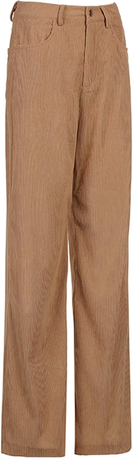 Madjtlqy Women's Casual Pants for Work Mid Waisted Solid Color Y2K Straight Leg Cargo Pants Baggy Trendy Wide Leg Trousers