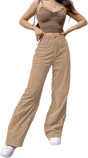 Madjtlqy Women's Casual Pants for Work Mid Waisted Solid Color Y2K Straight Leg Cargo Pants Baggy Trendy Wide Leg Trousers