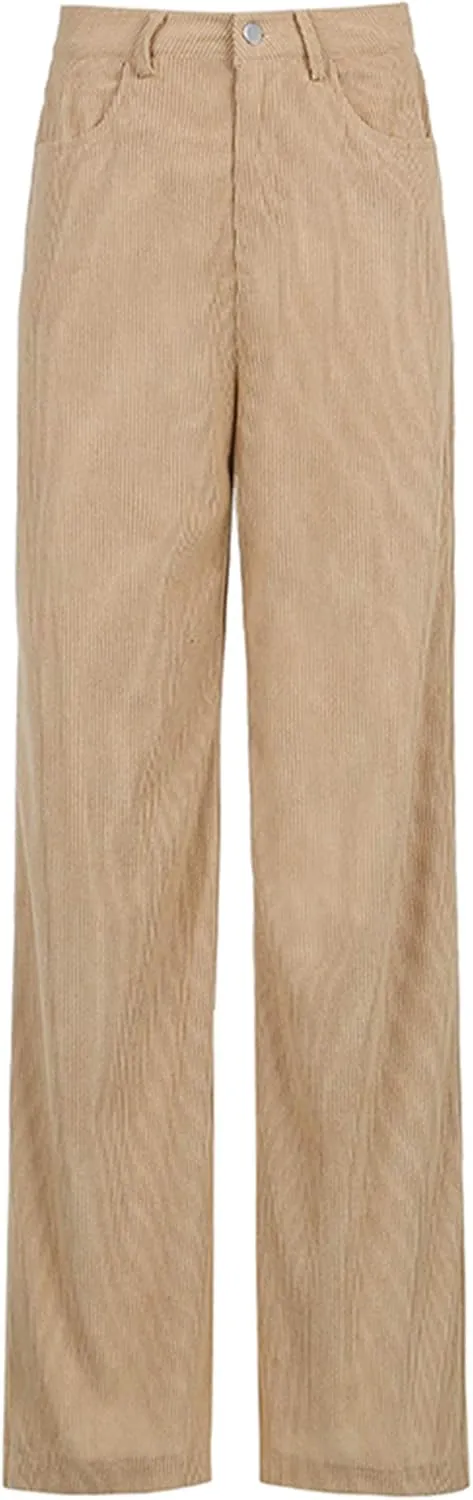 Madjtlqy Women's Casual Pants for Work Mid Waisted Solid Color Y2K Straight Leg Cargo Pants Baggy Trendy Wide Leg Trousers