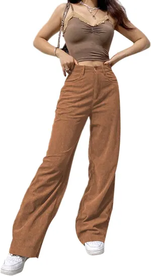 Madjtlqy Women's Casual Pants for Work Mid Waisted Solid Color Y2K Straight Leg Cargo Pants Baggy Trendy Wide Leg Trousers