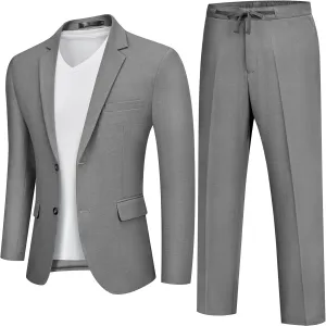 MAGE MALE Men's 2 Piece Linen Suits Set Casual Lightweight Blazer Jacket and Pants for Wedding Business Prom