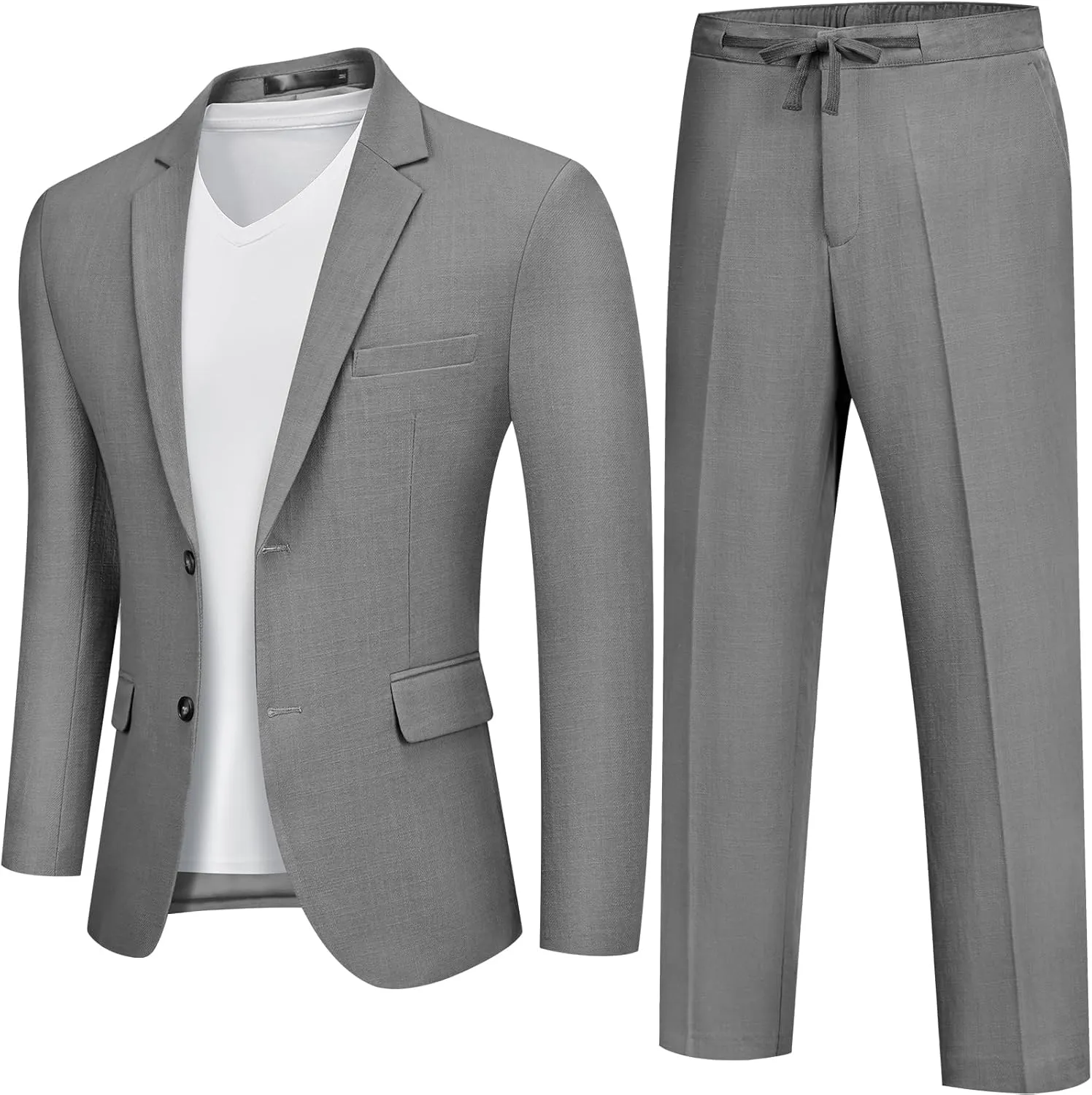 MAGE MALE Men's 2 Piece Linen Suits Set Casual Lightweight Blazer Jacket and Pants for Wedding Business Prom