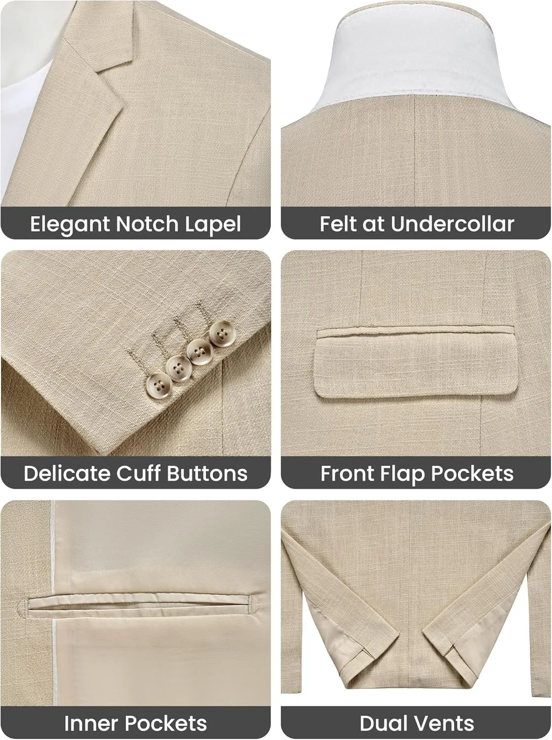 MAGE MALE Men's 2 Piece Linen Suits Set Casual Lightweight Blazer Jacket and Pants for Wedding Business Prom