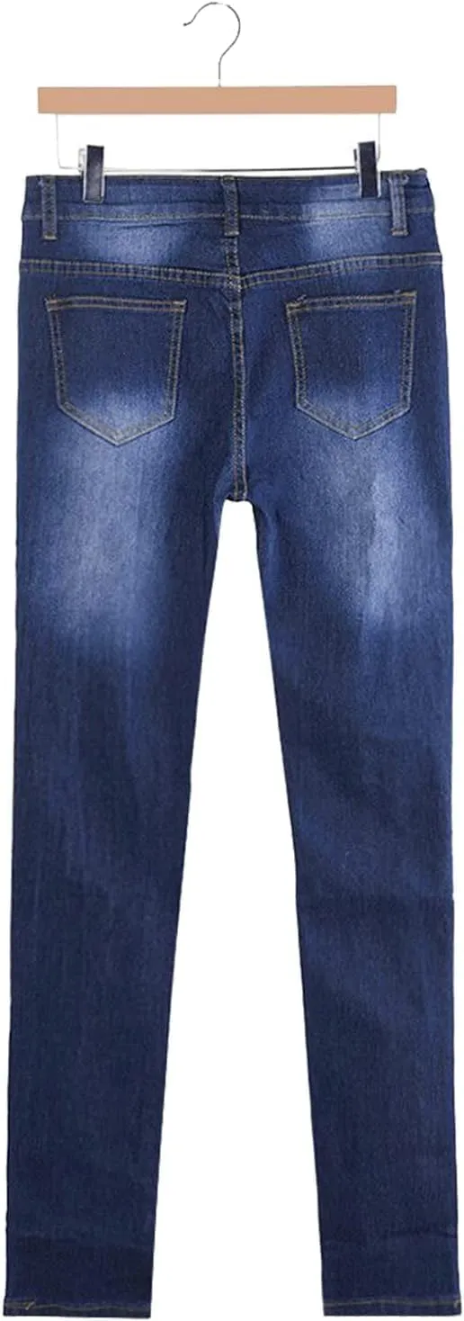 Maiyifu-GJ Women's High Waist Skinny Ripped Jeans Slim Destroyed Denim Stretch Trousers Stretch Pencil Jeans