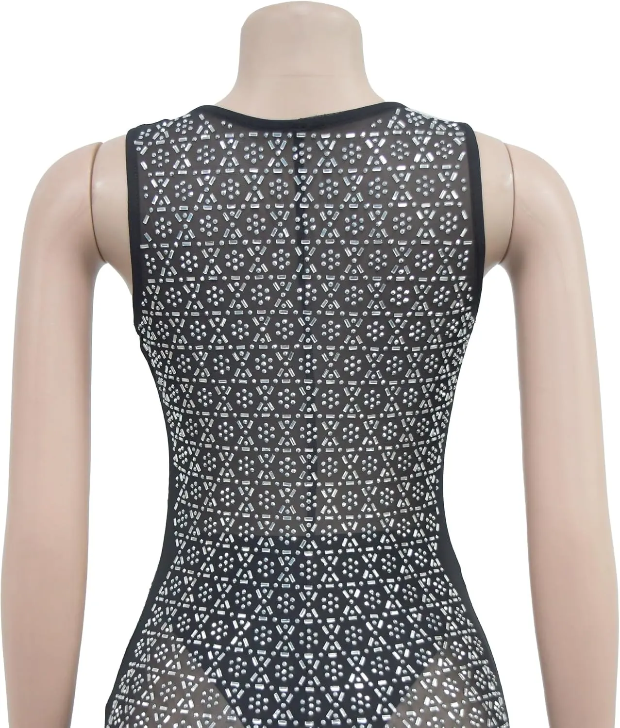 Maxi Formal Dresses for Women Wedding Guest Sexy Tank Mesh Sparkly Rhinestone Long Bodycon Vestidos