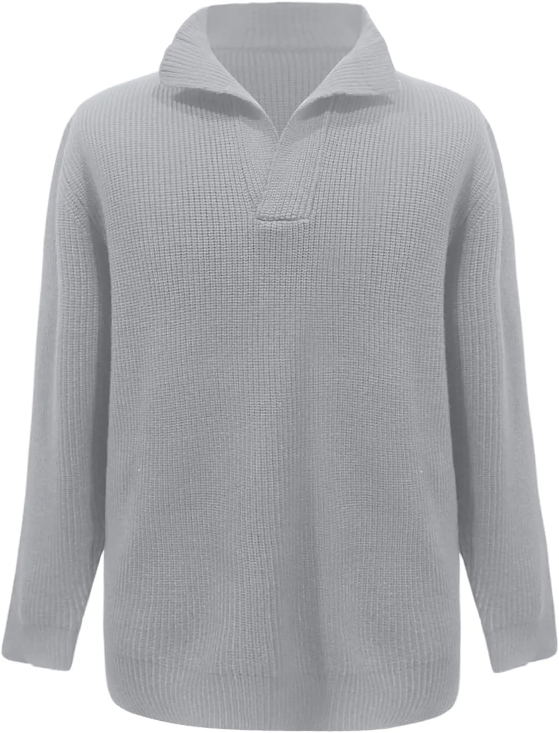 Men Stand Collar Pullover Sweater Trendy V Neck Cable Knitted Chunky Winter Long Sleeve Solid Color Thermal Sweater