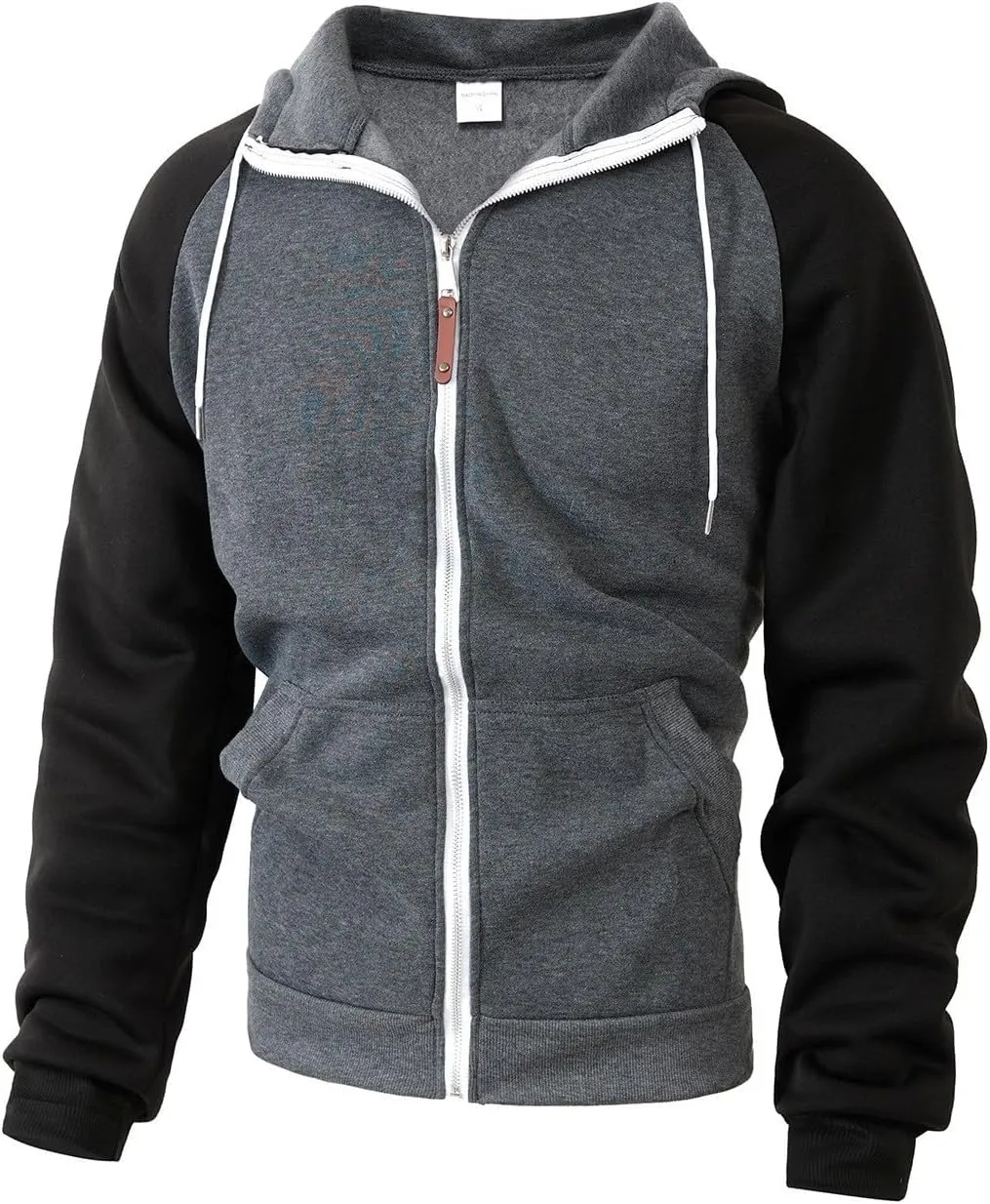 Men Zipper Hooded Sweatshirt Casual Contrast Color Raglan Sleeve Warm Comfortable Cardigan Top with Pockets