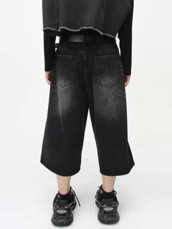 Mens Baggy Jeans Wide Leg Cropped Pants for Women High Waisted Hip Hop Summer Relaxed Fit Pants Emo Streetwear 