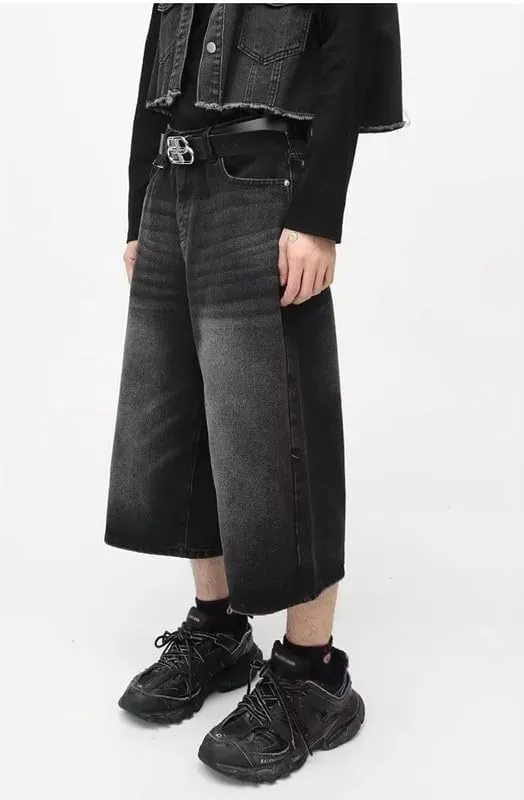 Mens Baggy Jeans Wide Leg Cropped Pants for Women High Waisted Hip Hop Summer Relaxed Fit Pants Emo Streetwear 