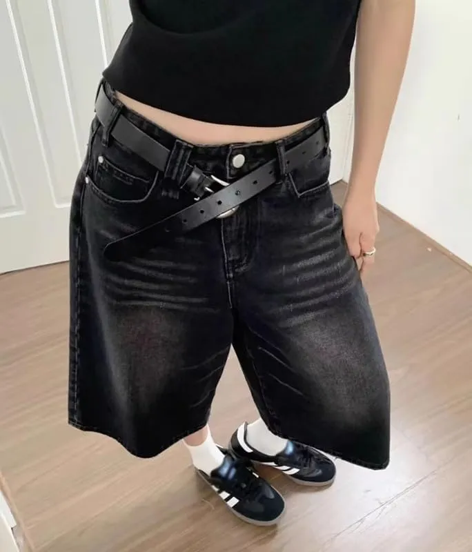 Mens Baggy Jeans Wide Leg Cropped Pants for Women High Waisted Hip Hop Summer Relaxed Fit Pants Emo Streetwear 