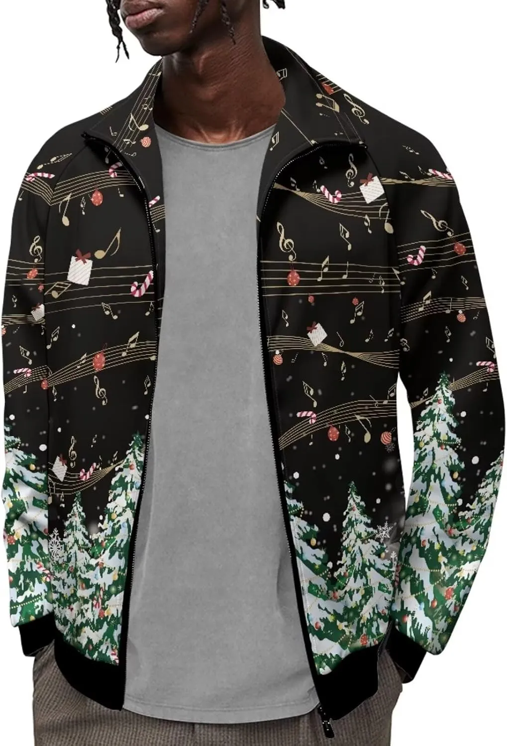 Mens Casual Jacket Long Sleeve Zipper Sweatshirt Loose Fit Stand Collar Hoodie Coat Winter Outfit Comfy Streetwear